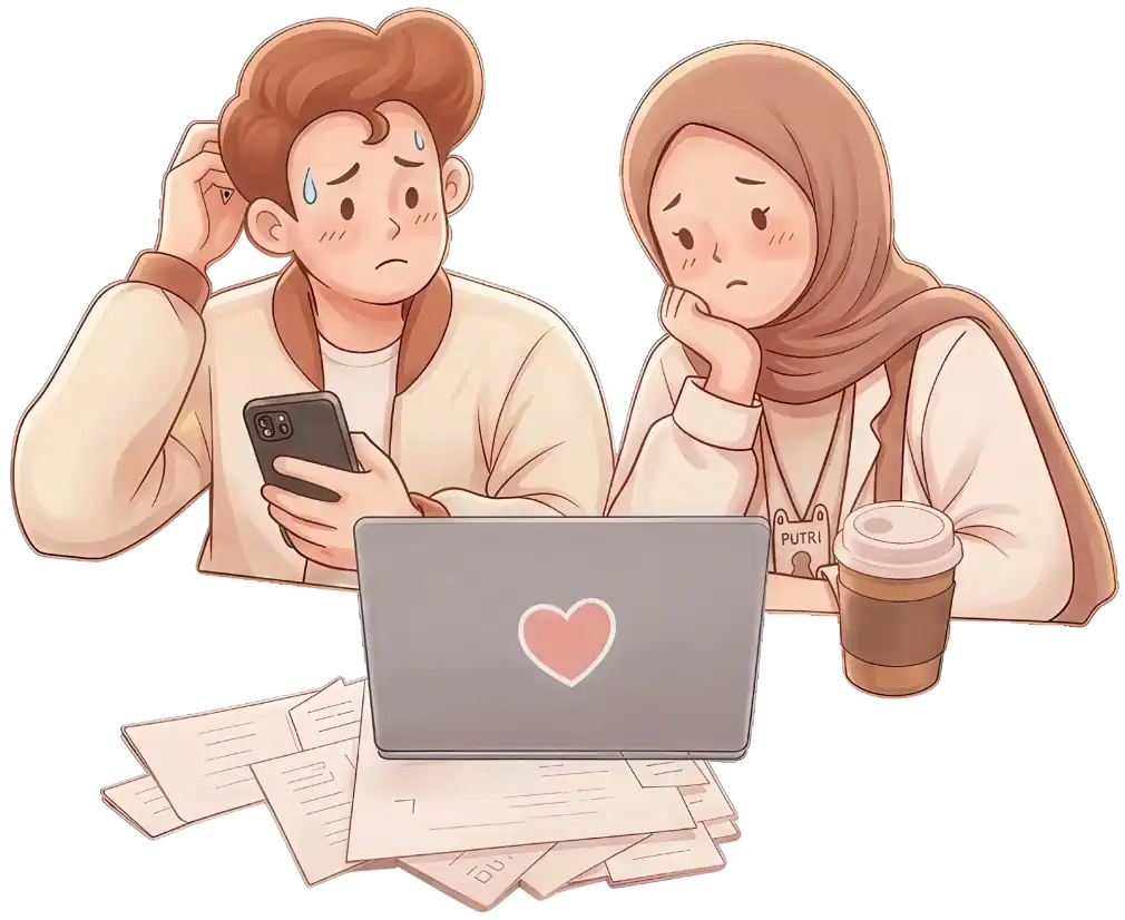 Couple stressed over wedding invitation prep