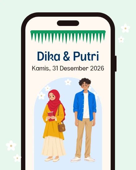 Contoh undangan digital bergaya semesta ini dengan nama Dika & Putri.